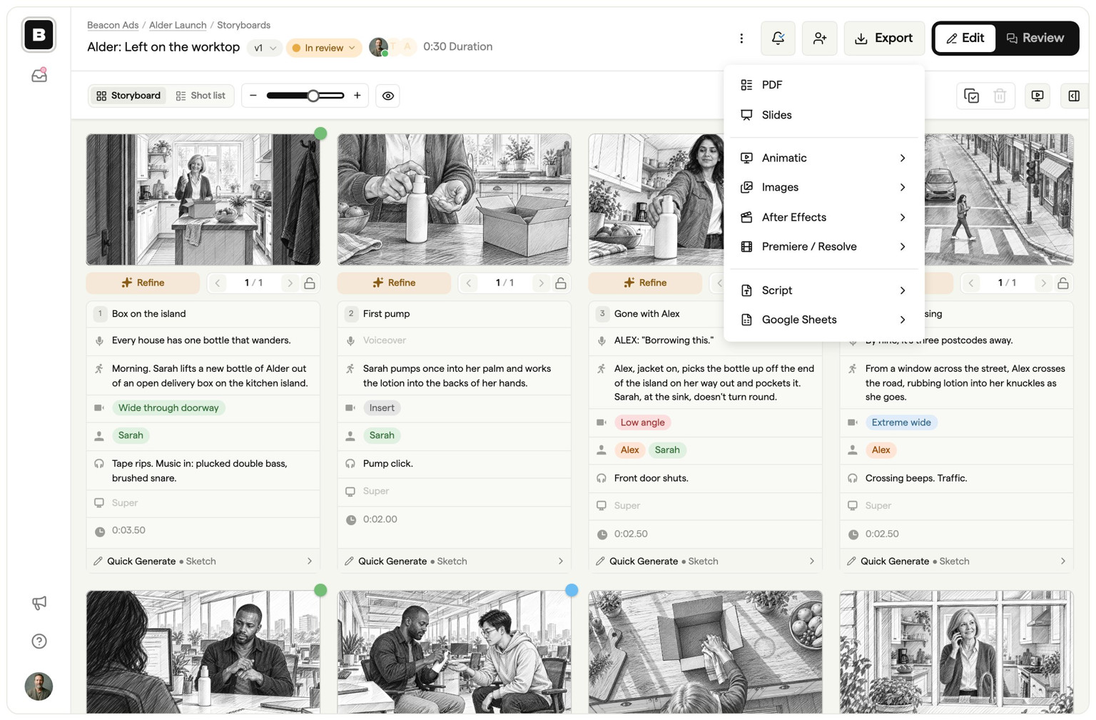 Boords storyboard software interface