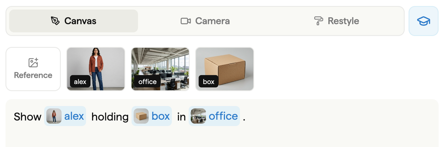 Alex, Box and Office selected as references in the Generate prompt