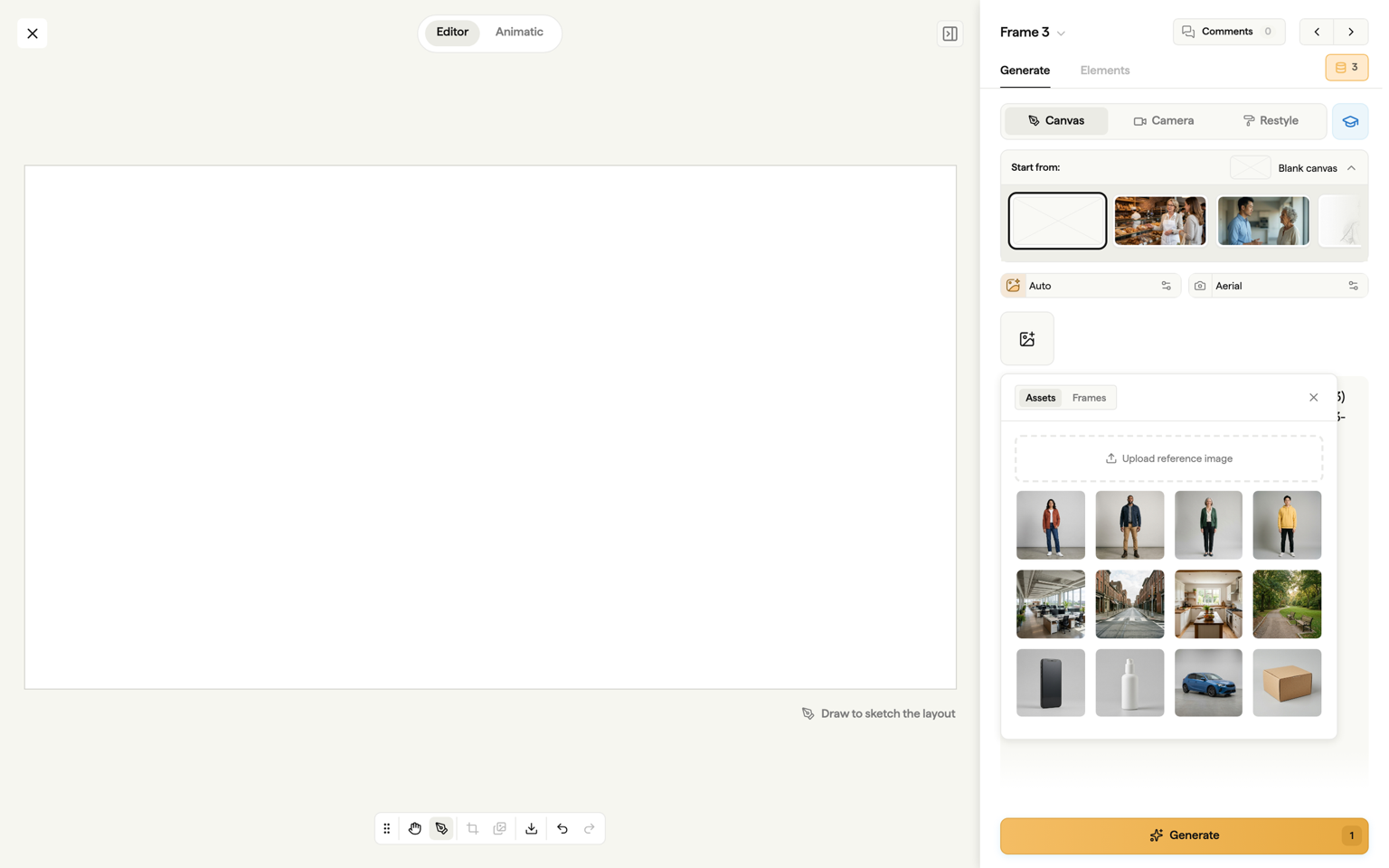 The Generate sidebar reference picker with the Assets tab open
