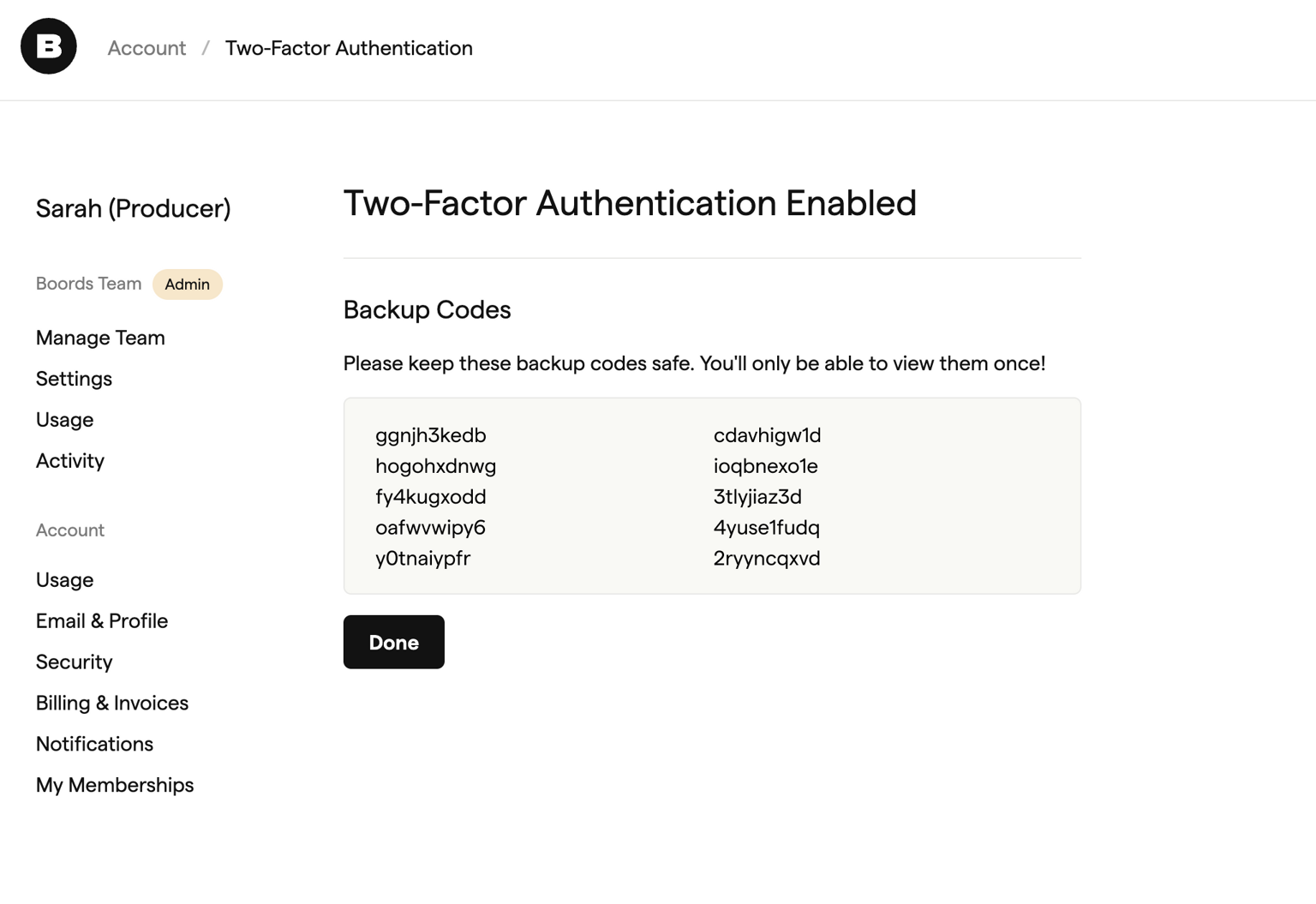 Backup codes