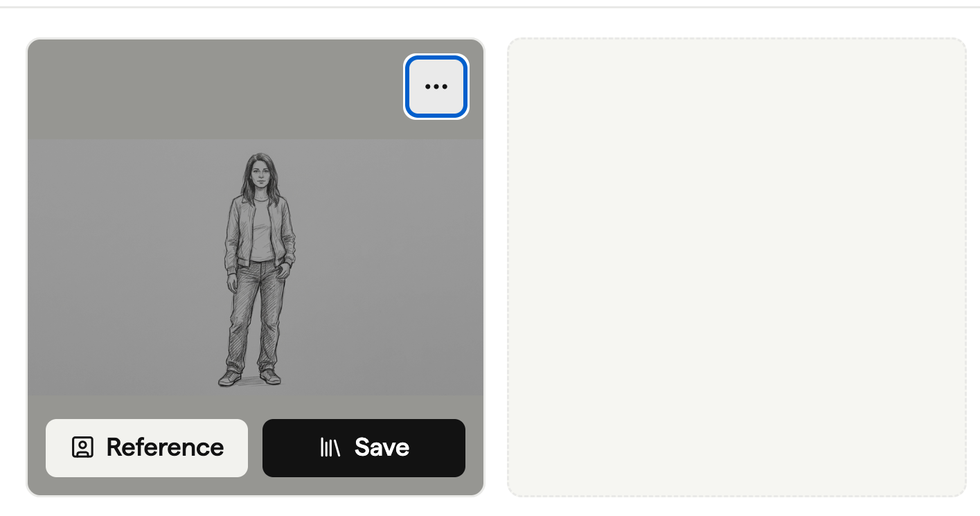 A new black-and-white character preview with Reference and Save buttons