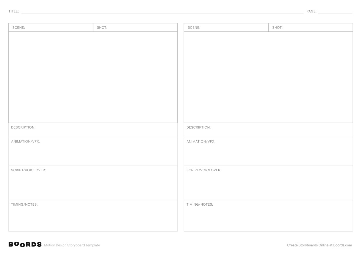 Motion Design storyboard template – A4, 2 panels, landscape layout