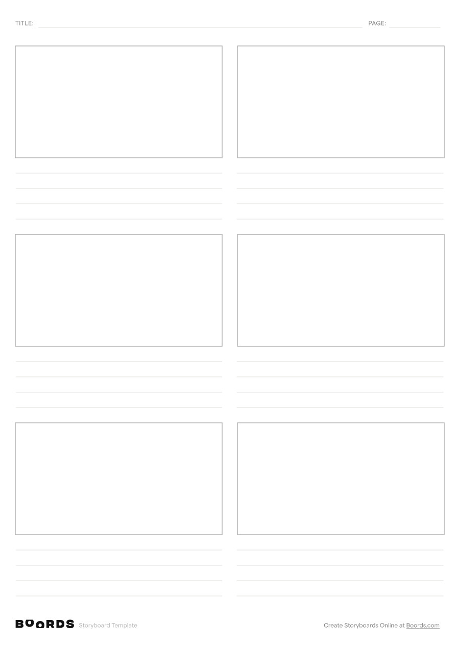 Blank storyboard template – A4, 6 panels, portrait layout