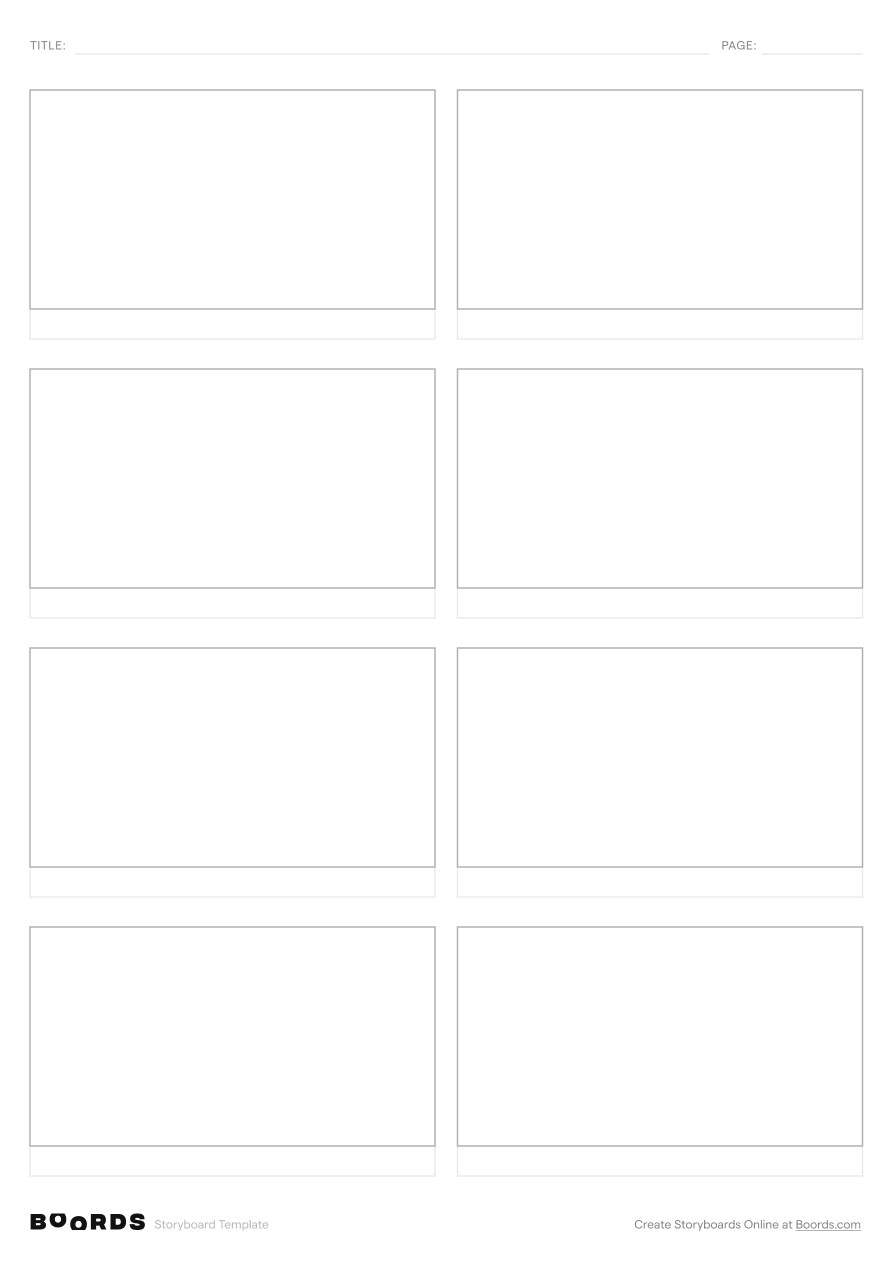 Blank storyboard template – A4, 8 panels, portrait layout