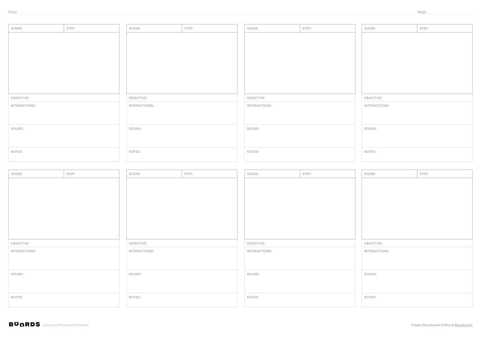 eLearning storyboard template – A3, 8 panels, landscape layout
