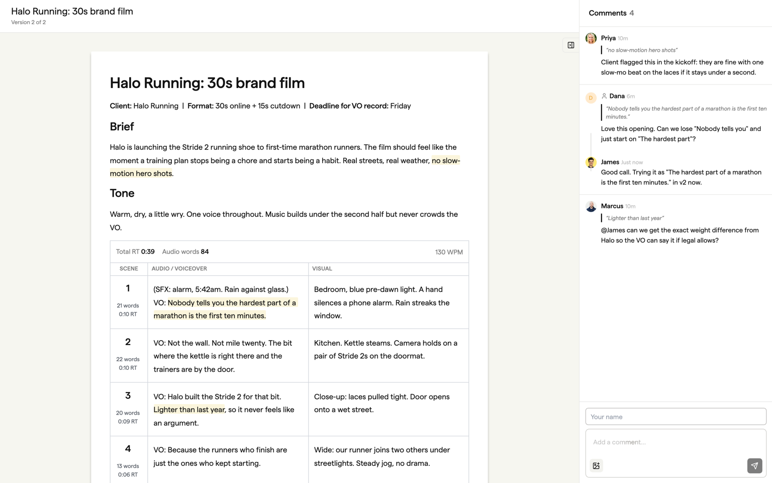 The guest review view with a comment anchored to a line