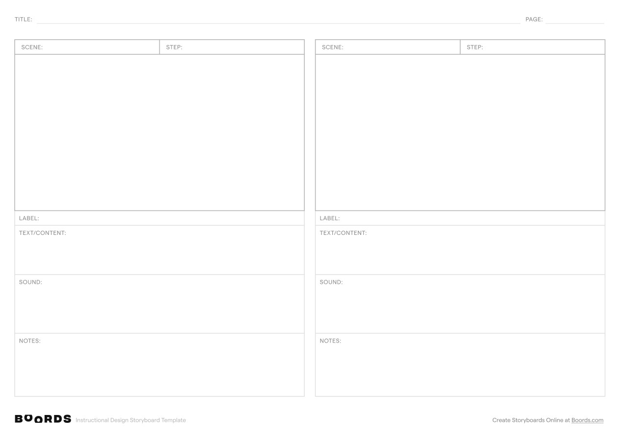 Instructional Design storyboard template – A4, 2 panels, landscape layout