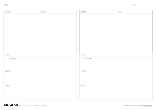 Instructional Design storyboard template – A4, 2 panels, landscape layout