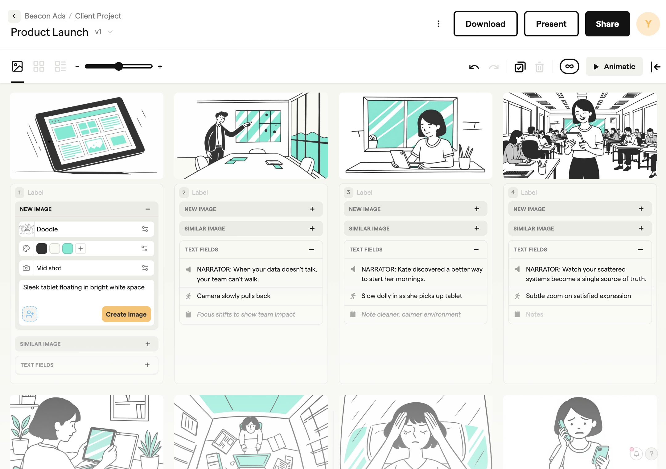 Generate storyboards and scripts using AI Screenshot