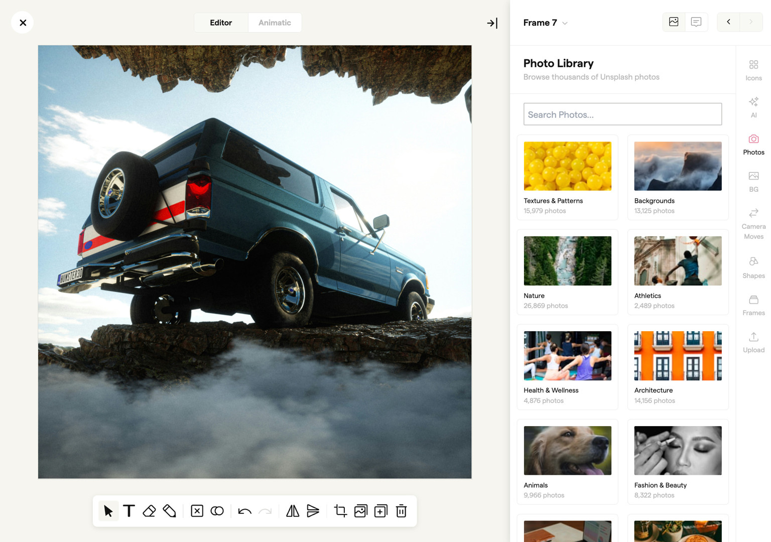 Stock image and icon library browser inside the Boords storyboard editor